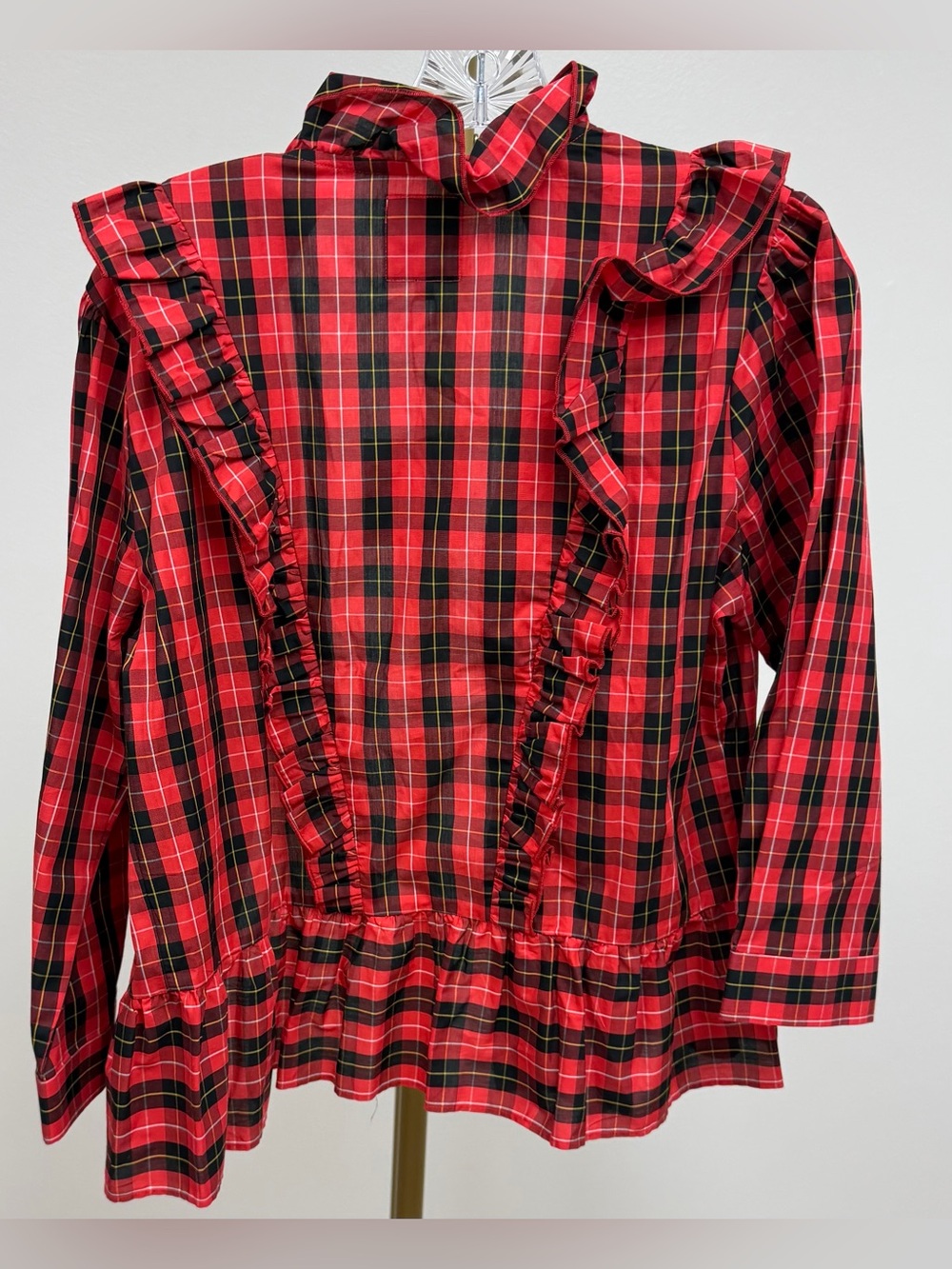 The Shirt by Rochelle Behrens Red and Black Plaid Ruffle Button Top - Picture 3 of 5